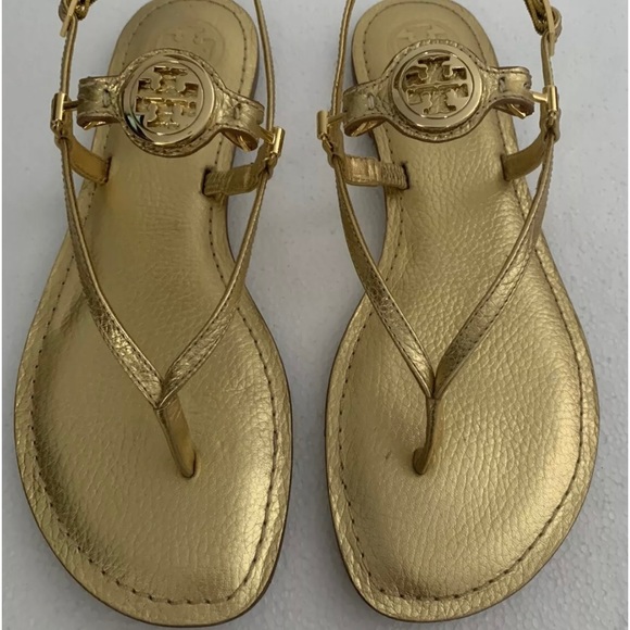 TORY BURCH GOLD NEW THONG FLAT SHOES LEATHER 8.5 - Picture 4 of 11